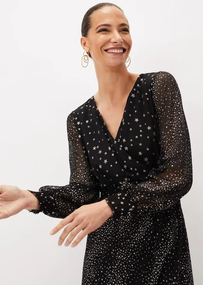Star Shimmer Wrap Dress Black Women Phase Eight Dresses