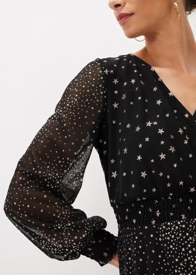 Star Shimmer Wrap Dress Black Women Phase Eight Dresses