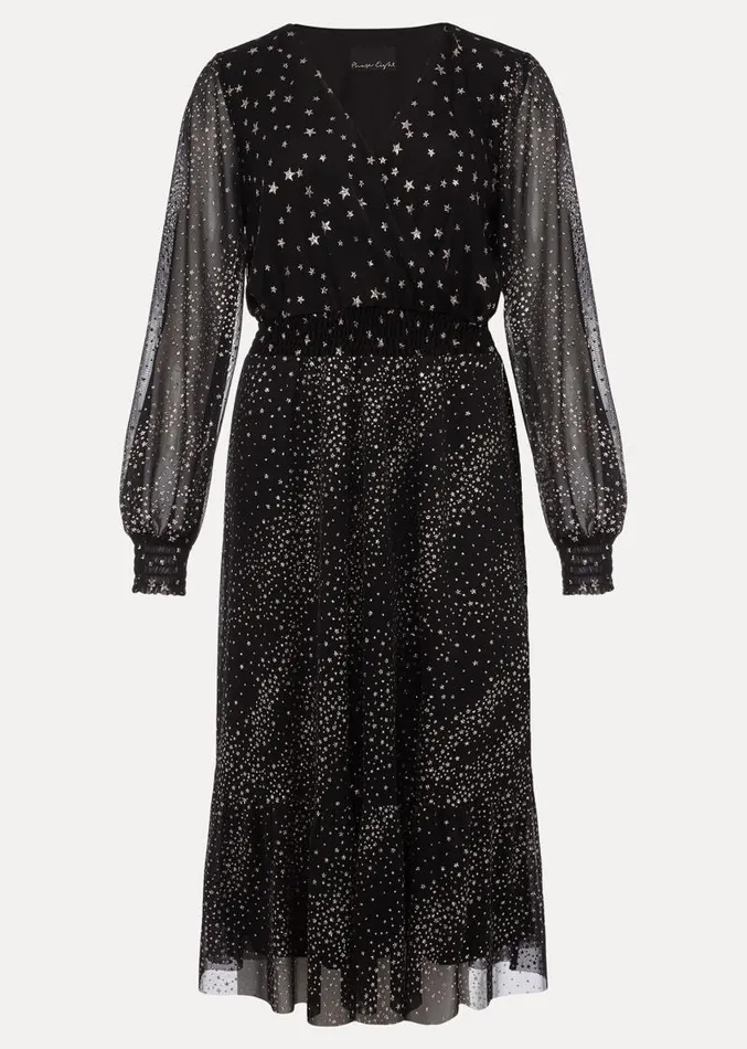 Star Shimmer Wrap Dress Black Women Phase Eight Dresses