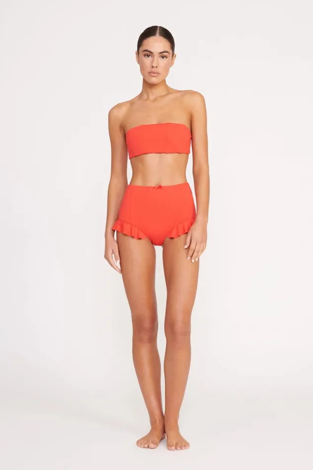 STAUD Bikinis Women STAUD FLOURISH HIGH RISE BIKINI BOTTOM RED ROSE
