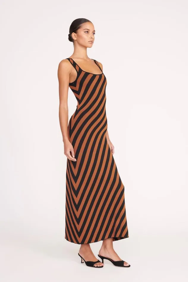 STAUD Dresses Women STAUD KATIE DRESS BLACK TAN SEASHORE STRIPE STAUD Dresses Women STAUD KATIE DRESS BLACK TAN SEASHORE STRIPE