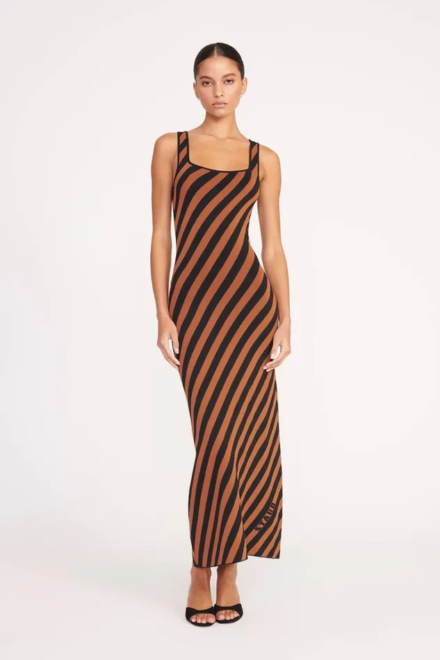 STAUD Dresses Women STAUD KATIE DRESS BLACK TAN SEASHORE STRIPE STAUD Dresses Women STAUD KATIE DRESS BLACK TAN SEASHORE STRIPE