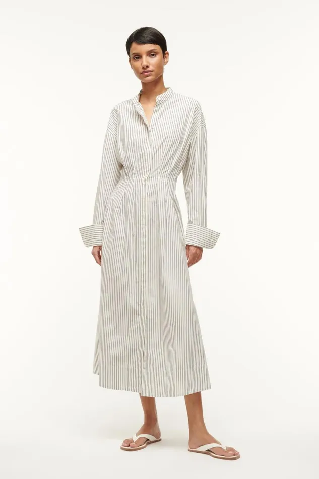 STAUD Dresses Women STAUD MIDI LORENZA DRESS IVORY MICRO STRIPE