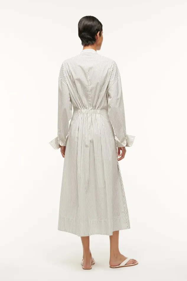 STAUD Dresses Women STAUD MIDI LORENZA DRESS IVORY MICRO STRIPE STAUD Dresses Women STAUD MIDI LORENZA DRESS IVORY MICRO STRIPE