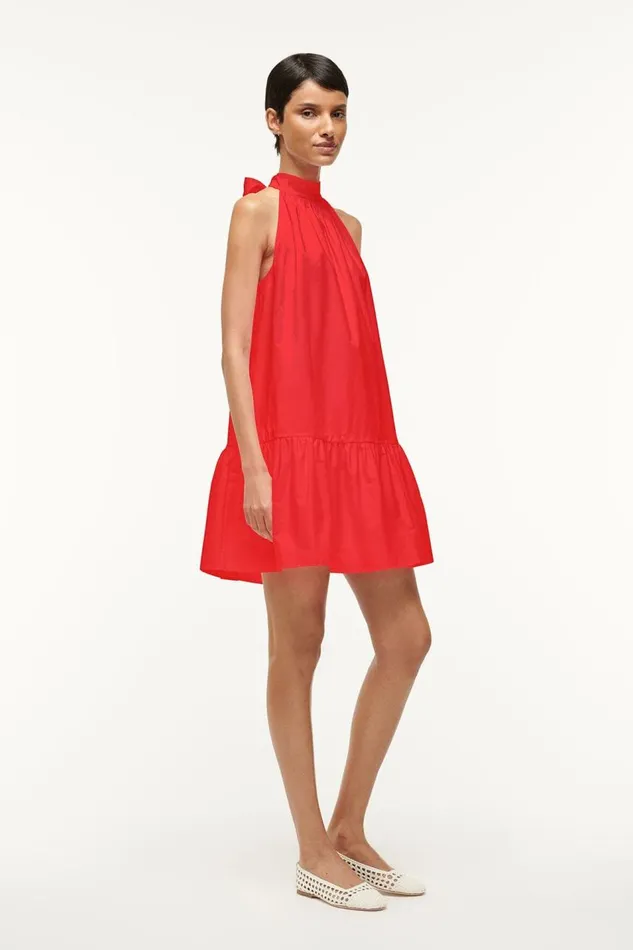 STAUD Dresses Women STAUD MINI MARLOWE DRESS RED ROSE STAUD Dresses Women STAUD MINI MARLOWE DRESS RED ROSE