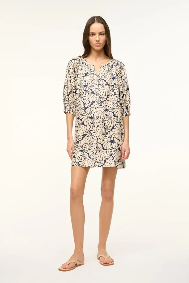 STAUD Dresses Women STAUD MINI VINCENT DRESS NAVY SCALLOP BLOCK PRINT