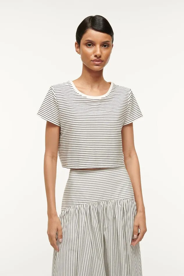 STAUD Tops Women STAUD DEAN TSHIRT IVORY MICRO STRIPE
