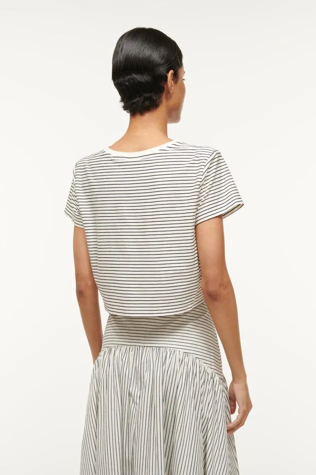 STAUD Tops Women STAUD DEAN TSHIRT IVORY MICRO STRIPE