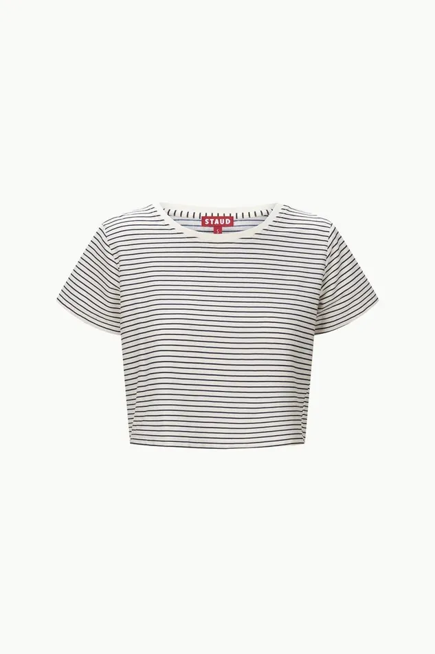 STAUD Tops Women STAUD DEAN TSHIRT IVORY MICRO STRIPE