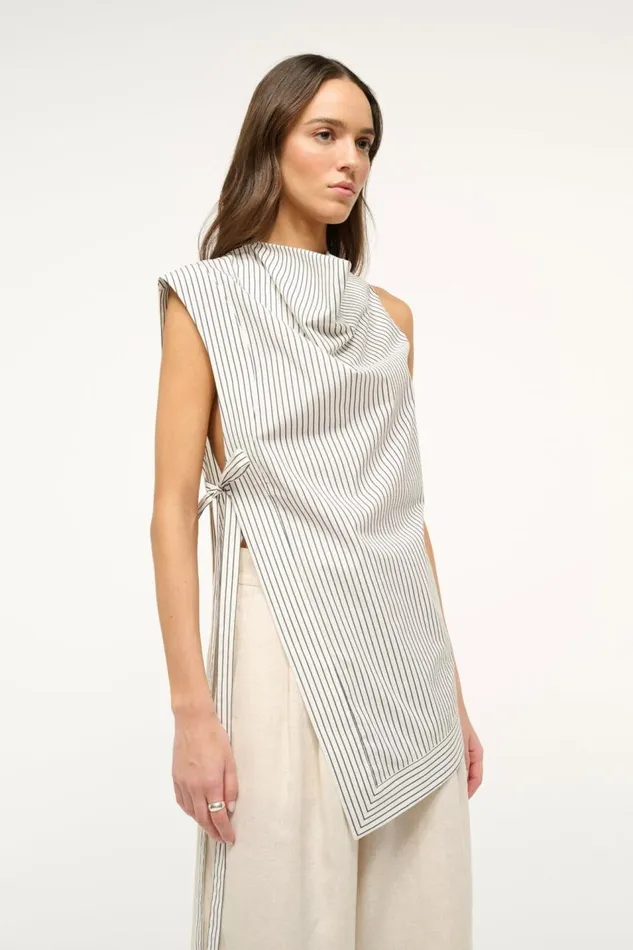 STAUD Tops Women STAUD SAWYER TOP IVORY MICRO STRIPE STAUD Tops Women STAUD SAWYER TOP IVORY MICRO STRIPE