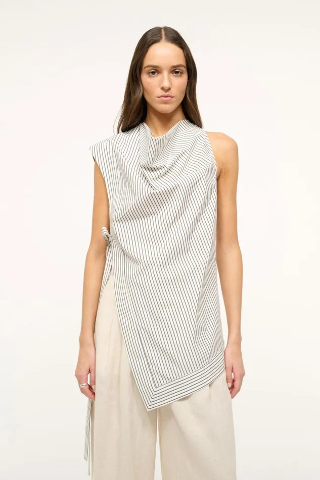 STAUD Tops Women STAUD SAWYER TOP IVORY MICRO STRIPE STAUD Tops Women STAUD SAWYER TOP IVORY MICRO STRIPE