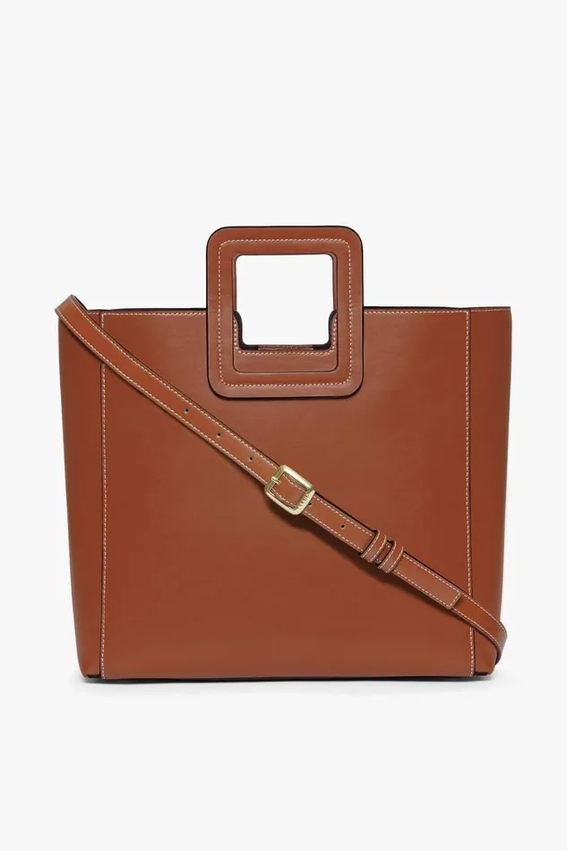 STAUD Totes Women SHIRLEY LEATHER BAG SADDLE
