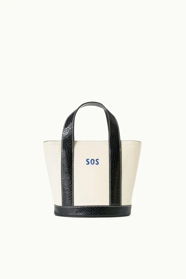 STAUD Totes Women STAUD CUSTOM MONOGRAM ALLORA MINI TOTE CREAM BLACK