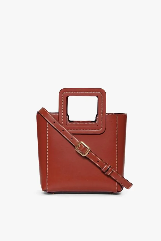 STAUD Totes Women STAUD MINI SHIRLEY LEATHER BAG COGNAC