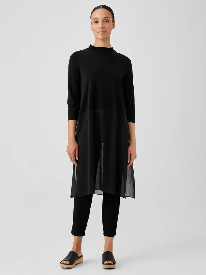 Stretch Silk Jersey Mock Neck Top Black Women Eileen Fisher Tops and Tees