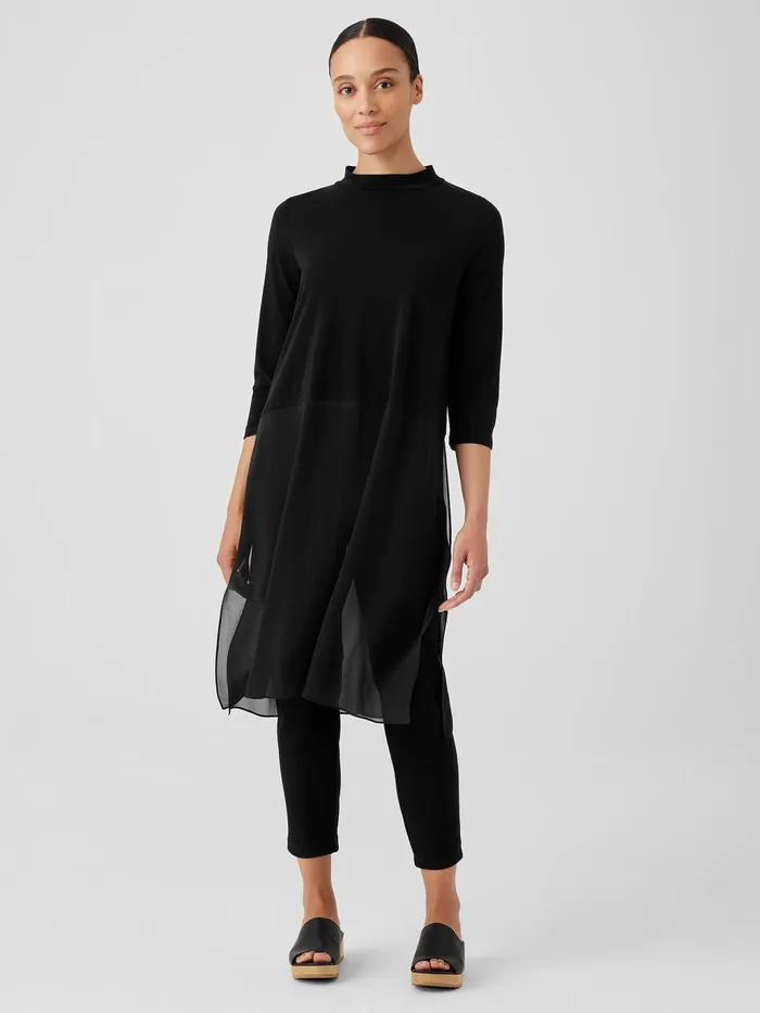 Stretch Silk Jersey Mock Neck Top Black Women Eileen Fisher Tops and Tees