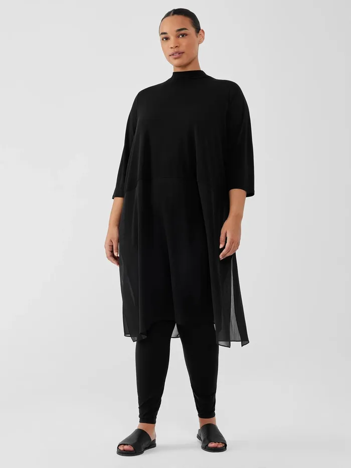 Stretch Silk Jersey Mock Neck Top Black Women Eileen Fisher Tops and Tees