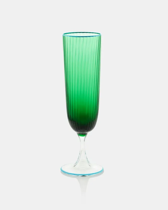 Striped Flute Glass Green Women Aquazzura Glassware Striped Flute Glass Green Women Aquazzura Glassware