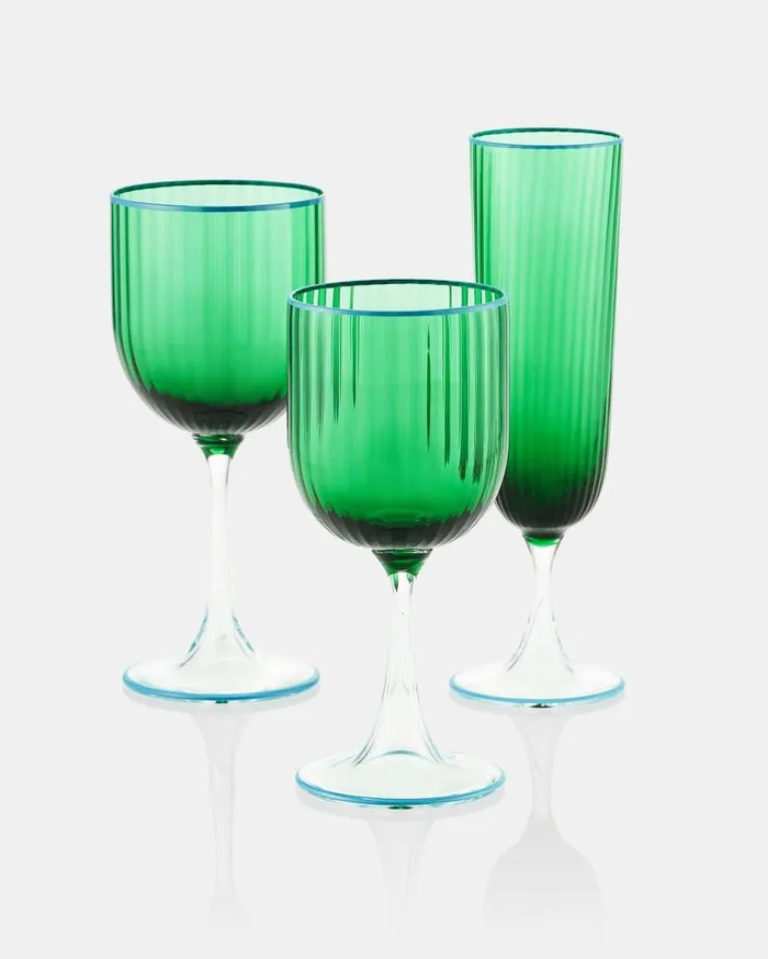 Striped Flute Glass Green Women Aquazzura Glassware Striped Flute Glass Green Women Aquazzura Glassware