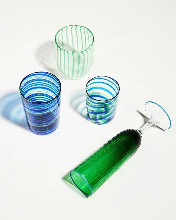 Striped Flute Glass Green Women Aquazzura Glassware Striped Flute Glass Green Women Aquazzura Glassware
