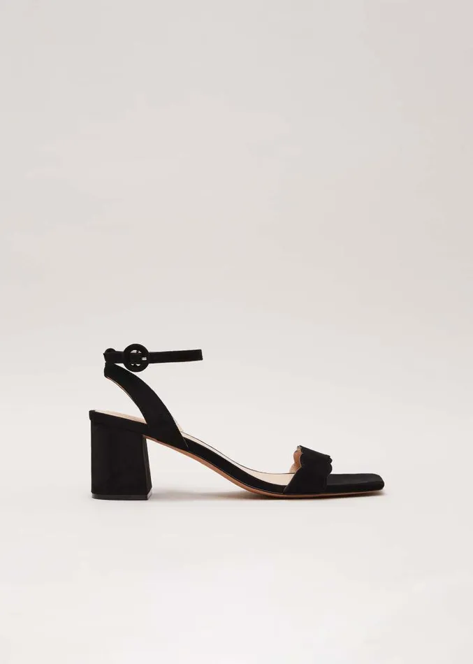 Suede Scallop Block Heel Black Women Phase Eight Occasion Shoes