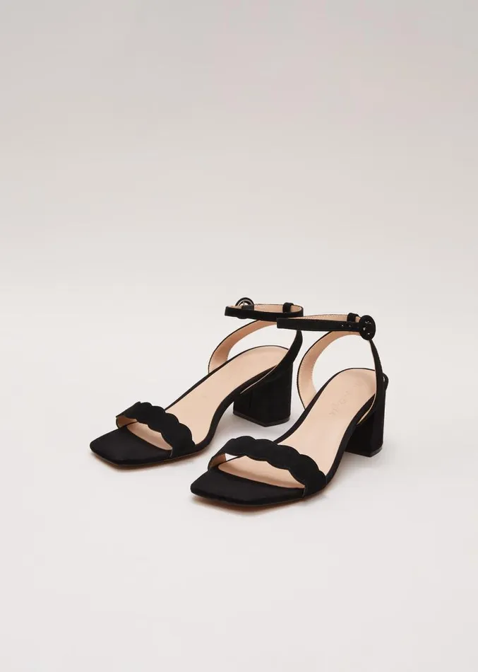 Suede Scallop Block Heel Black Women Phase Eight Occasion Shoes