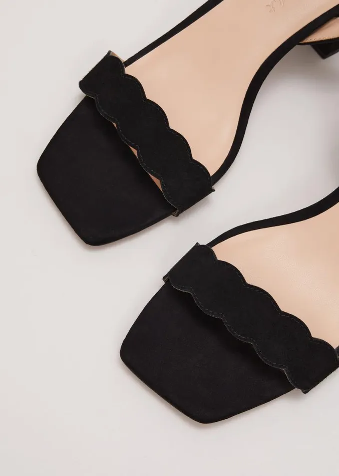 Suede Scallop Block Heel Black Women Phase Eight Occasion Shoes