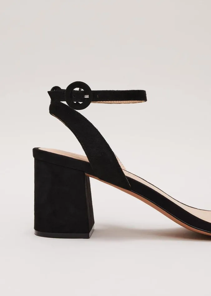 Suede Scallop Block Heel Black Women Phase Eight Occasion Shoes