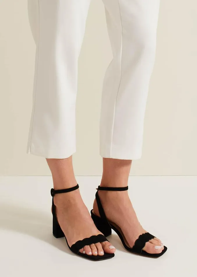 Suede Scallop Block Heel Black Women Phase Eight Occasion Shoes