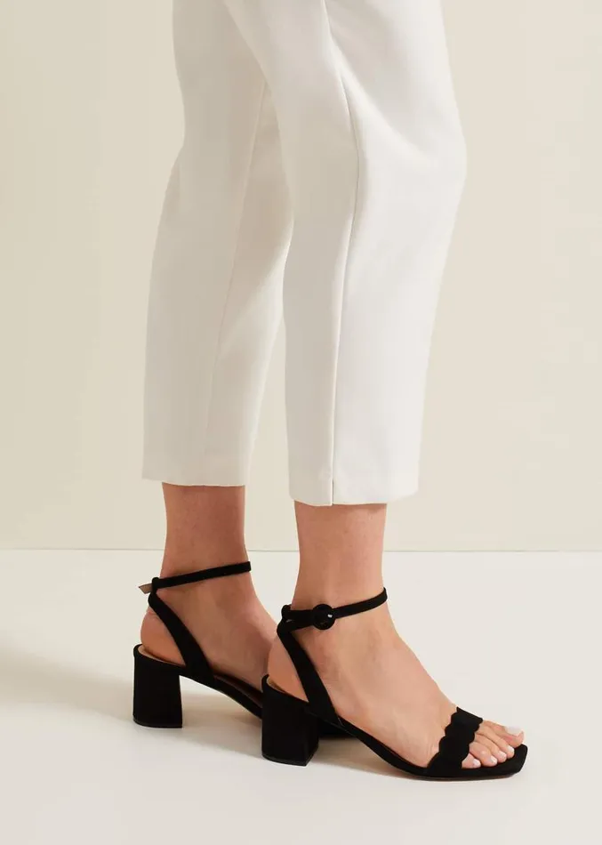 Suede Scallop Block Heel Black Women Phase Eight Occasion Shoes