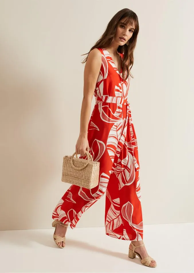 Suzie Leaf Jumpsuit Red Women Phase Eight Dresses