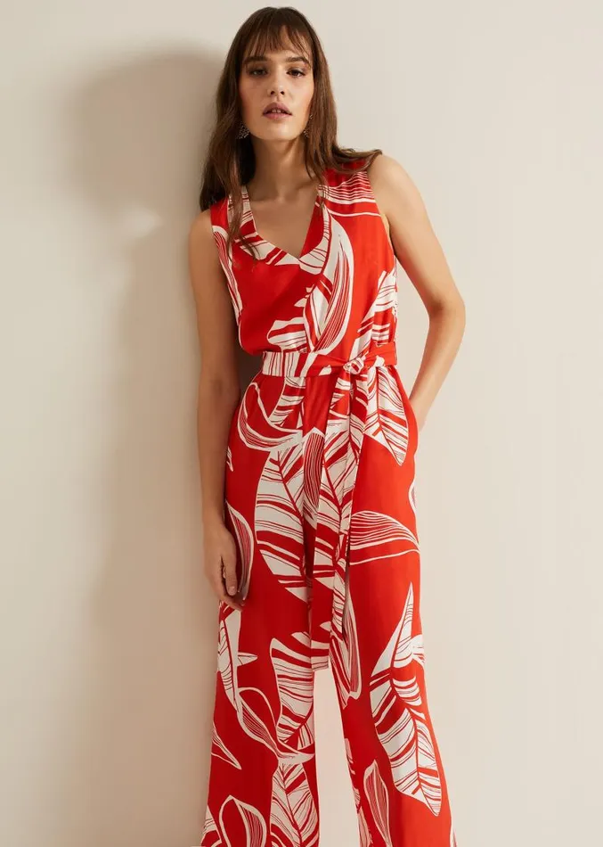 Suzie Leaf Jumpsuit Red Women Phase Eight Dresses