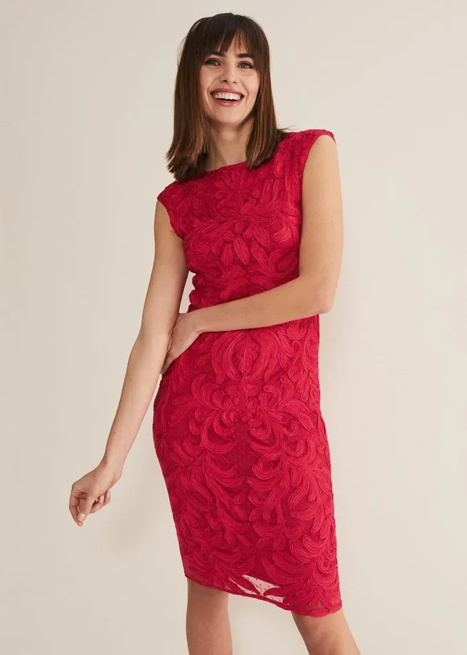 Tania Tapework Mini Dress Raspberry Women Phase Eight Dresses