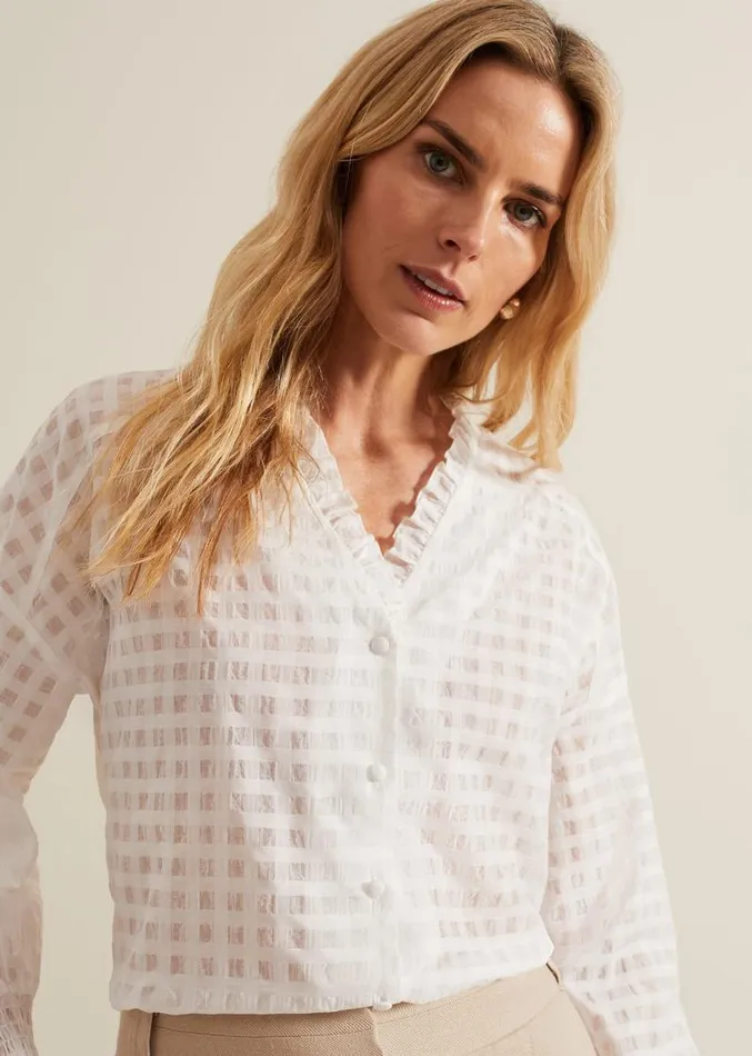 Tara Textured Frill Blouse White Women Phase Eight Shirts and Blouses