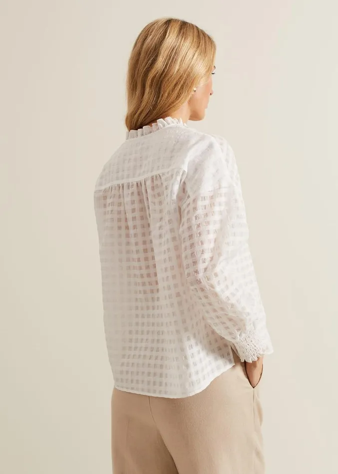 Tara Textured Frill Blouse White Women Phase Eight Shirts and Blouses