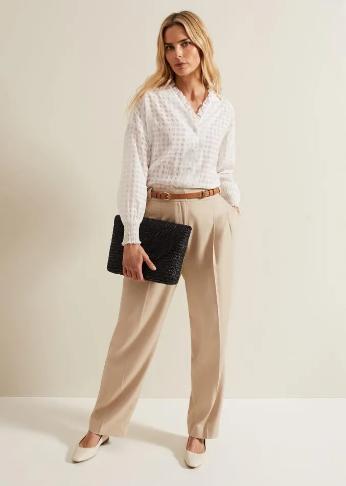 Tara Textured Frill Blouse White Women Phase Eight Shirts and Blouses