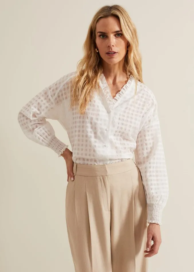 Tara Textured Frill Blouse White Women Phase Eight Shirts and Blouses