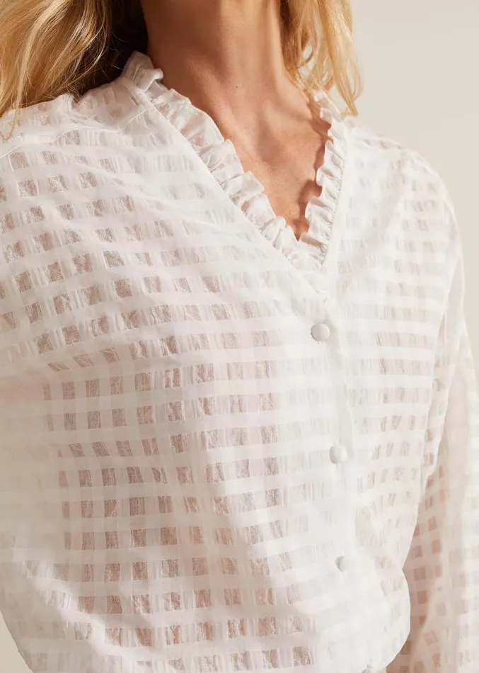 Tara Textured Frill Blouse White Women Phase Eight Shirts and Blouses