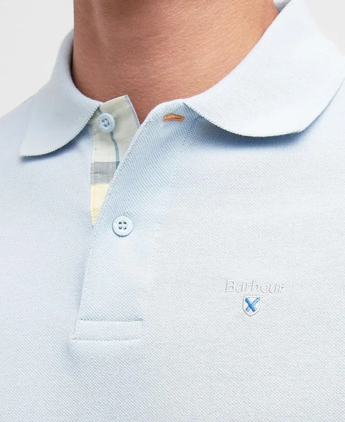 Tartan Pique Polo Shirt Niagara Mist Men Barbour Polo Shirts