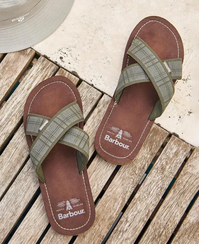 Tartan Toeman Beach Sandal Olive Tartan Men Barbour Sandals