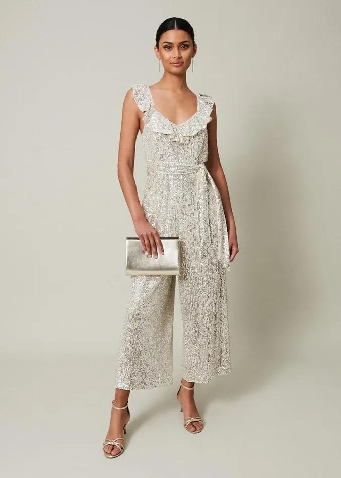 Tazanna Sequin Wide Leg Jumpsuit Silver Women Phase Eight Dresses
