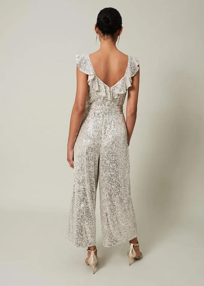 Tazanna Sequin Wide Leg Jumpsuit Silver Women Phase Eight Dresses