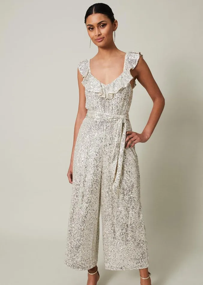 Tazanna Sequin Wide Leg Jumpsuit Silver Women Phase Eight Dresses