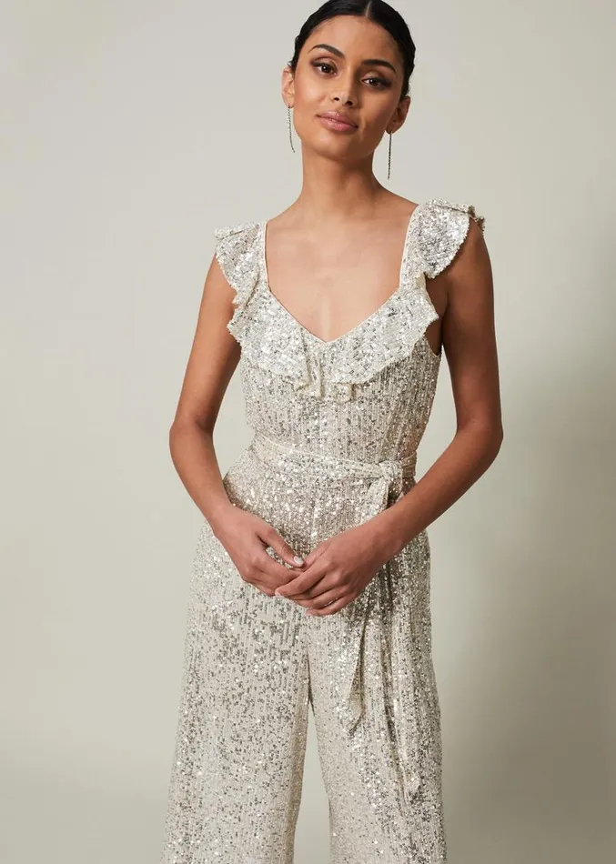 Tazanna Sequin Wide Leg Jumpsuit Silver Women Phase Eight Dresses
