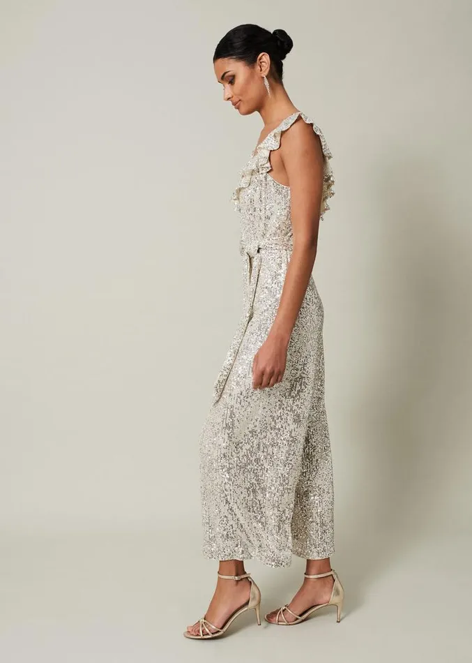 Tazanna Sequin Wide Leg Jumpsuit Silver Women Phase Eight Dresses