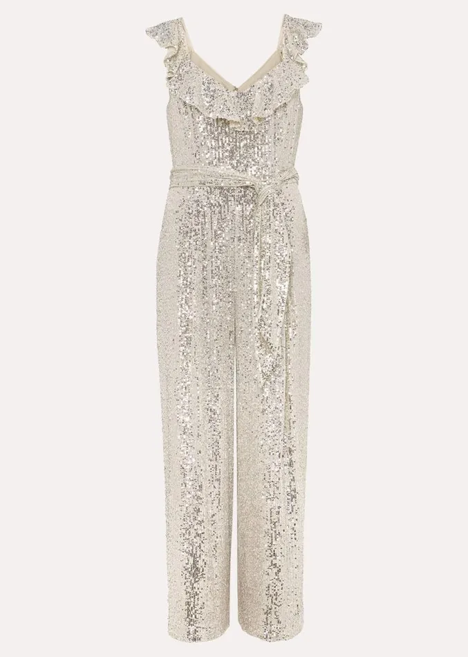 Tazanna Sequin Wide Leg Jumpsuit Silver Women Phase Eight Dresses