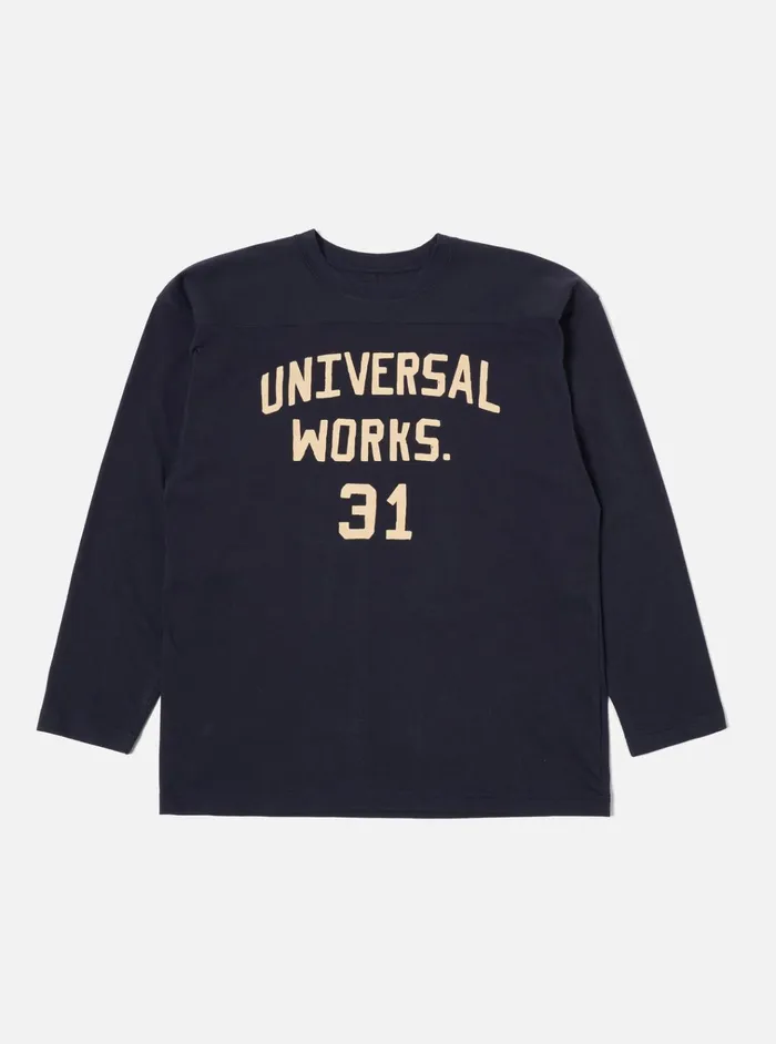 Tees Men Universal Works Universal Works Football T Shirt In Navy Single Jersey Uw31