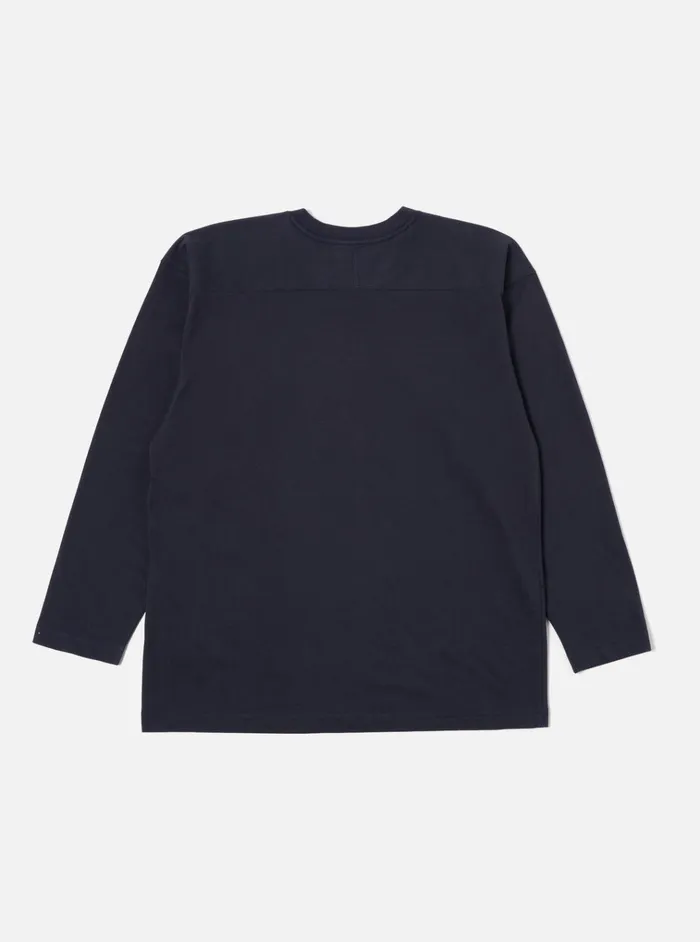 Tees Men Universal Works Universal Works Football T Shirt In Navy Single Jersey Uw31