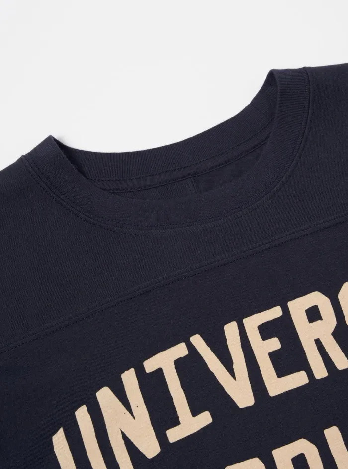 Tees Men Universal Works Universal Works Football T Shirt In Navy Single Jersey Uw31