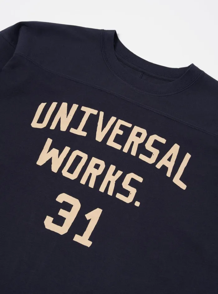 Tees Men Universal Works Universal Works Football T Shirt In Navy Single Jersey Uw31